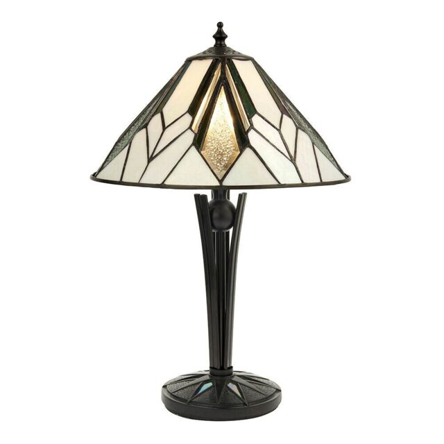 Loops Small Tiffany Glass Table Lamp - Art Deco Style - Requires 40W E14 Golf Bulb LED in Clear - image 1