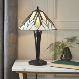 Loops Small Tiffany Glass Table Lamp - Art Deco Style - Requires 40W E14 Golf Bulb LED in Clear - thumbnail 2