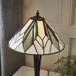 Loops Small Tiffany Glass Table Lamp - Art Deco Style - Requires 40W E14 Golf Bulb LED in Clear - thumbnail 3