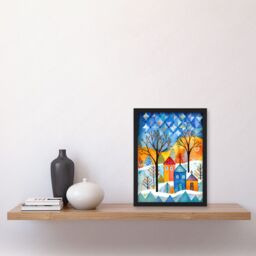 Artery8 Abstract Winter Snowfall Folk Art Artwork Framed Wall Art Print A4 in Black - thumbnail 2
