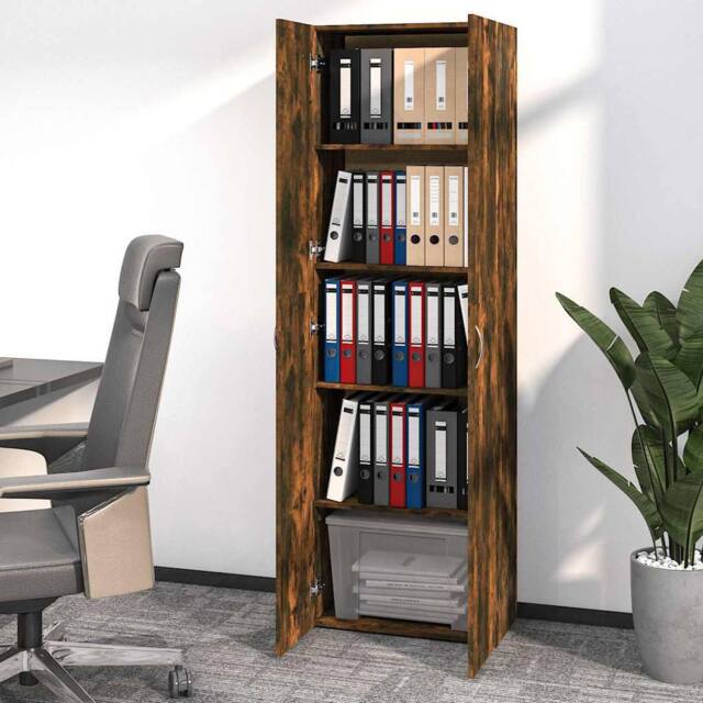 Berkfield Home Office Cabinet Smoked Oak 60x32x190 cm Engineered Wood in Brown - Size: 60 x 32 x 190 cm - image 1
