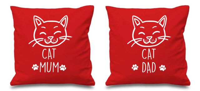 "60 SECOND MAKEOVER Cat Mum Cat Dad Red Cushion Covers 16"" x 16"" Couples Cushions Valentines Anniversary Boyfriend - Size: 40 cm x 40 cm"