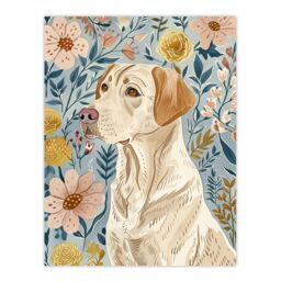 "Artery8 Labrador Retriever Dog Lover Floral Pastel Colour Wall Art Print - Size: W12"" x H16""" - thumbnail 1