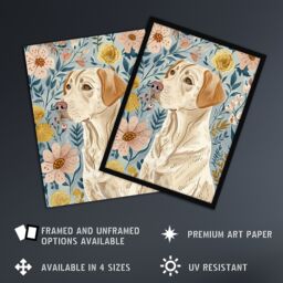 "Artery8 Labrador Retriever Dog Lover Floral Pastel Colour Wall Art Print - Size: W12"" x H16""" - thumbnail 2