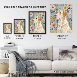 "Artery8 Labrador Retriever Dog Lover Floral Pastel Colour Wall Art Print - Size: W12"" x H16""" - thumbnail 3