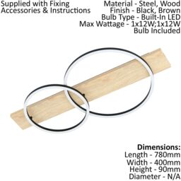 Loops 2 PACK Wall Flush Ceiling Light Black Brown Shade White Plastic LED 1x12W 1x12W - thumbnail 2