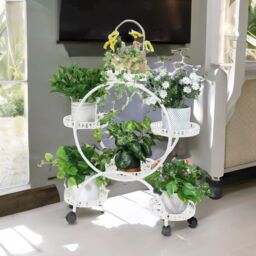 Pirlo Plush Round Metal Indoor Outdoor Plant Stand Organiser With 6 Tiers White - thumbnail 3