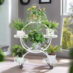 Pirlo Plush Round Metal Indoor Outdoor Plant Stand Organiser With 6 Tiers White