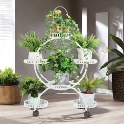 Pirlo Plush Round Metal Indoor Outdoor Plant Stand Organiser With 6 Tiers White - thumbnail 2