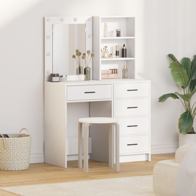 Berkfield Home 2 Piece Dressing Table Set with LED White Engineered Wood - image 1