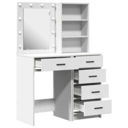 Berkfield Home 2 Piece Dressing Table Set with LED White Engineered Wood - thumbnail 6