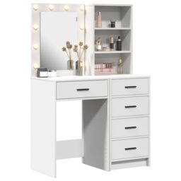 Berkfield Home 2 Piece Dressing Table Set with LED White Engineered Wood - thumbnail 3