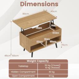 Gymax Lift Top Coffee Table Cocktail Table With Metal Legs & Shelves in Light Khaki - thumbnail 2