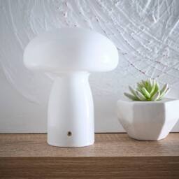 K LIVING Cory White Glass Mushroom Shape Recharge LED Lamp