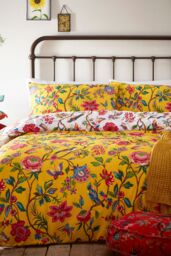 Furn Pomelo Tropical Floral Reversible Duvet Cover Set in Yellow - Size: King