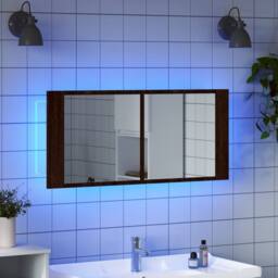 Berkfield Home LED Bathroom Mirror Cabinet Brown Oak 100x12x45 cm - Size: 100 x 12 x 45 cm - thumbnail 4