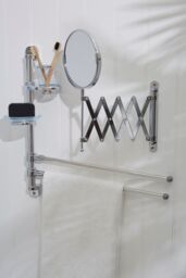 Orsina Aluminium 2 Arm Towel Rail, Swinging Bath Towel Hanger Rack, Towel Bars With Toothbrush Holder & Soap Dish in Silver - thumbnail 4