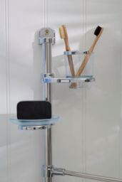 Orsina Aluminium 2 Arm Towel Rail, Swinging Bath Towel Hanger Rack, Towel Bars With Toothbrush Holder & Soap Dish in Silver - thumbnail 3