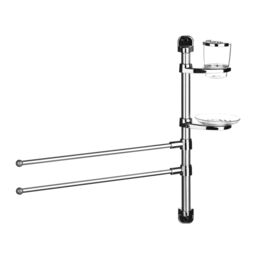 Orsina Aluminium 2 Arm Towel Rail, Swinging Bath Towel Hanger Rack, Towel Bars With Toothbrush Holder & Soap Dish in Silver