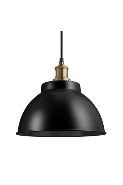 Industville Brooklyn Dome Pendant, 13 Inch, Black, Brass Holder in Black - image 1
