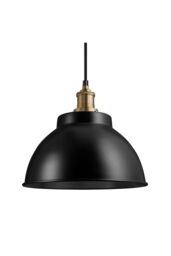 Industville Brooklyn Dome Pendant, 13 Inch, Black, Brass Holder in Black