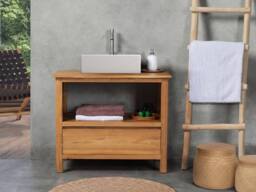 Vente-unique Teak Bathroom Unit With Single Basin - 90 Cm - KETAPANG in Light Oak - thumbnail 3