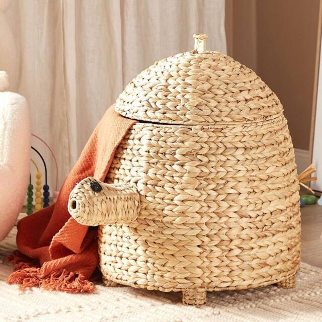 Wyld and Coco Wicker Turtle Hamper With Lid - Natural Water Hyacinth - image 1