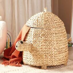 Wyld and Coco Wicker Turtle Hamper With Lid - Natural Water Hyacinth - thumbnail 1