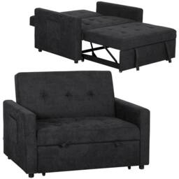 HOMCOM 2 Seater Sofa Bed Convertible Bed Settee with Pillows, Black - thumbnail 2