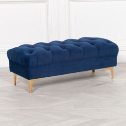 Glasstone Blue Velvet Buttoned Ottoman Stool - thumbnail 1