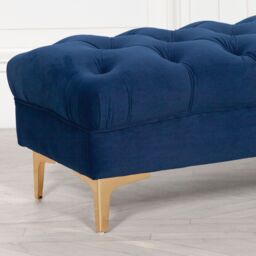 Glasstone Blue Velvet Buttoned Ottoman Stool - thumbnail 2