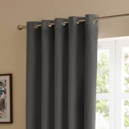 Furn The Ultimate Velvet Room Darkening Eyelet Curtain Pair in Charcoal - Size: 168 cm width x 229 cm drop - thumbnail 4