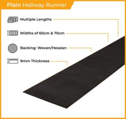 runrug Hallway Carpet Runner Rug - Soft & Comfy, 9mm - 'Plain' in Black - Size: 60 cm x 180 cm - thumbnail 2