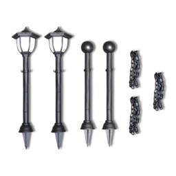 Berkfield Home Durable Chain Fence with Solar Lights Two LED Lamps Two Poles in Black - thumbnail 4