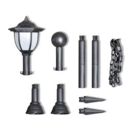 Berkfield Home Durable Chain Fence with Solar Lights Two LED Lamps Two Poles in Black - thumbnail 1
