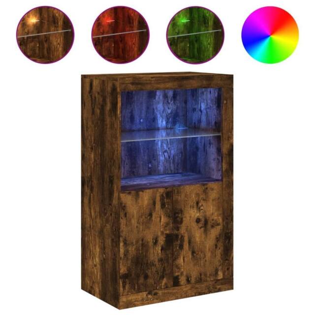 Berkfield Home Side Cabinet with LED Lights Smoked Oak Engineered Wood in Brown - image 1