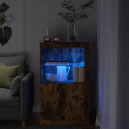 Berkfield Home Side Cabinet with LED Lights Smoked Oak Engineered Wood in Brown - thumbnail 2