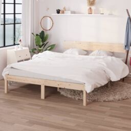 Berkfield Home Bed Frame Solid Wood Pine 140x200 cm in Brown - thumbnail 1