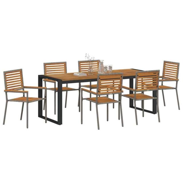 Berkfield Home Modern 7 Piece Garden Dining Set Grey Poly Rattan Acacia - image 1