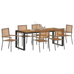 Berkfield Home Modern 7 Piece Garden Dining Set Grey Poly Rattan Acacia - thumbnail 1