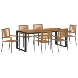 Berkfield Home Modern 7 Piece Garden Dining Set Grey Poly Rattan Acacia - thumbnail 3