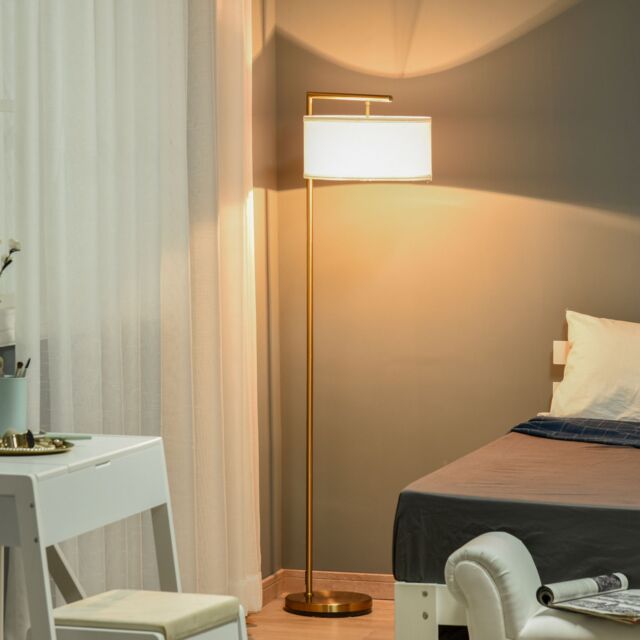 HOMCOM Modern Floor Lamp Tall Pole Light with Linen Shade E27 Holder in White - image 1