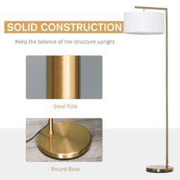 HOMCOM Modern Floor Lamp Tall Pole Light with Linen Shade E27 Holder in White - thumbnail 6