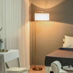 HOMCOM Modern Floor Lamp Tall Pole Light with Linen Shade E27 Holder in White