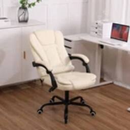 EONLION Reclining Office Chair Faux Leather Adjustable Seat Beige - thumbnail 3
