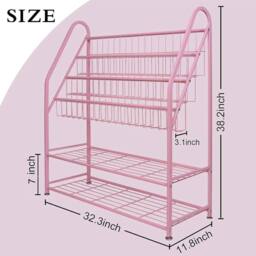 Huhote Wood Bookshelf Toy Storage Organizer Kids Bookcase Book Rack for room in Pink - thumbnail 5