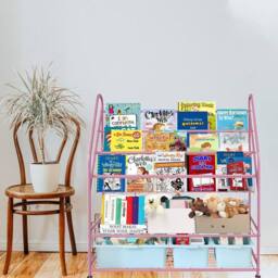 Huhote Wood Bookshelf Toy Storage Organizer Kids Bookcase Book Rack for room in Pink - thumbnail 3