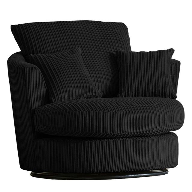 Furnishings For Less UK Luxor Jumbo Cord Fabric Single Seater 360 Degree Swivel Chair Sofa Accessory in Black - image 1