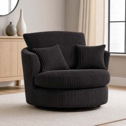 Furnishings For Less UK Luxor Jumbo Cord Fabric Single Seater 360 Degree Swivel Chair Sofa Accessory in Black - thumbnail 5