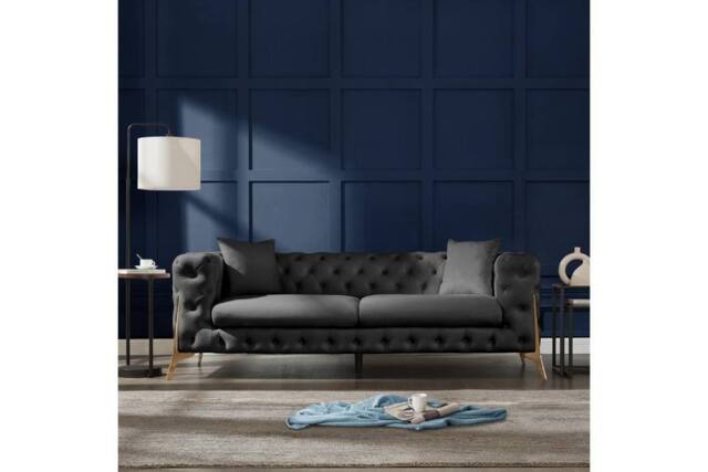 Home Detail Jaguar 3 Seater Sofa Chesterfield Design Velvet in Dark Grey - image 1